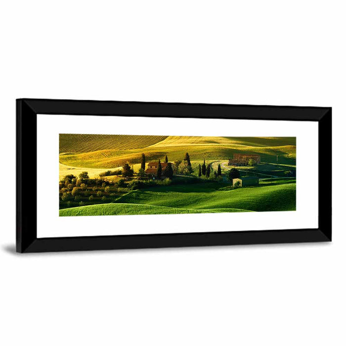 Tuscany Fields at Golden Hour Wall Art as a framed print