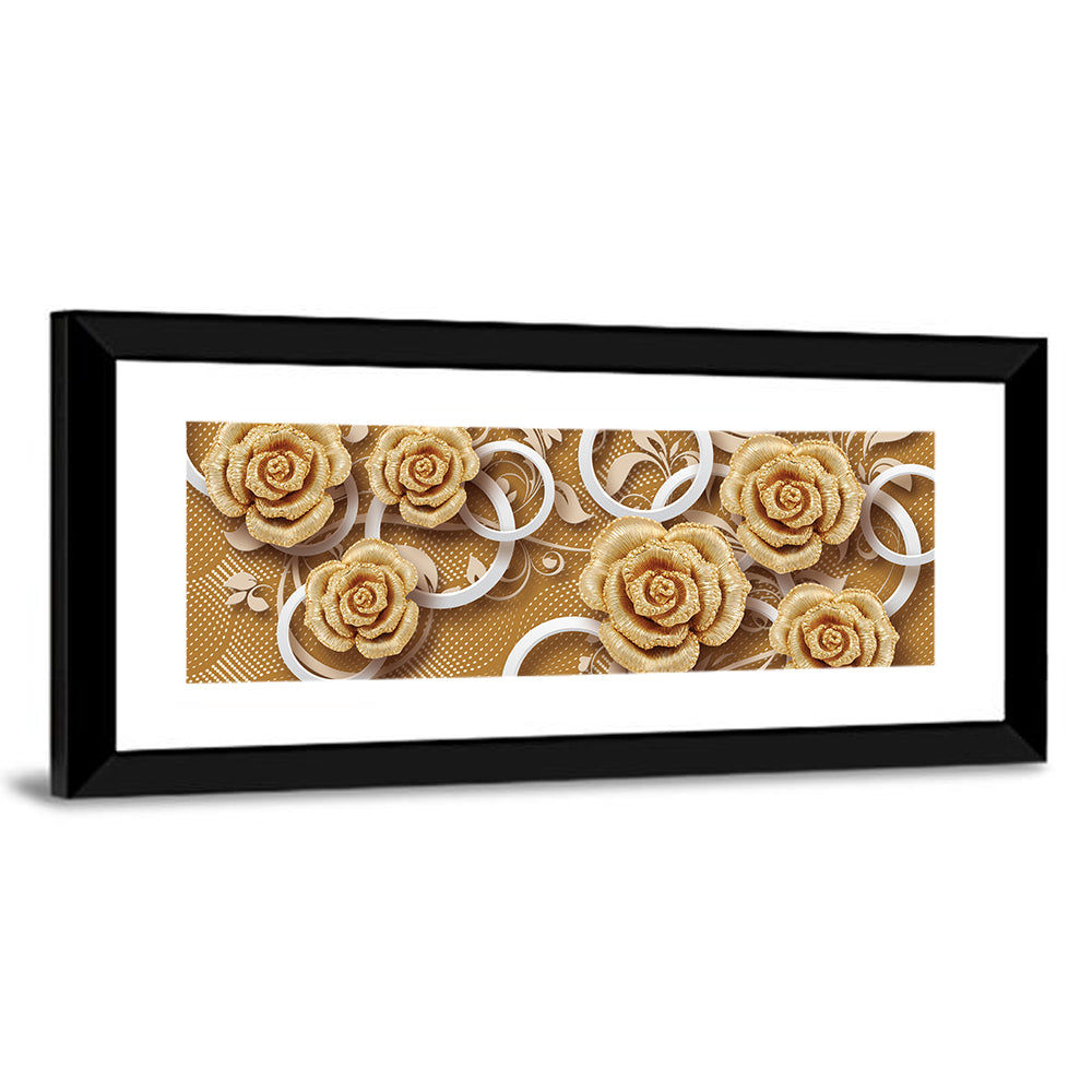 3D Golden Rose Flower Wallpaper Wall Art