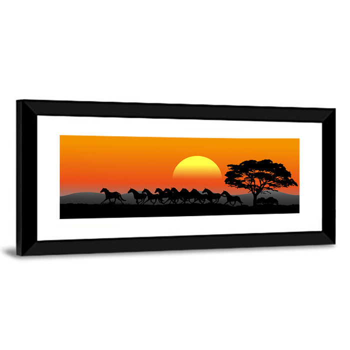 Herd of Horses at Sunset Wall Art as a framed print