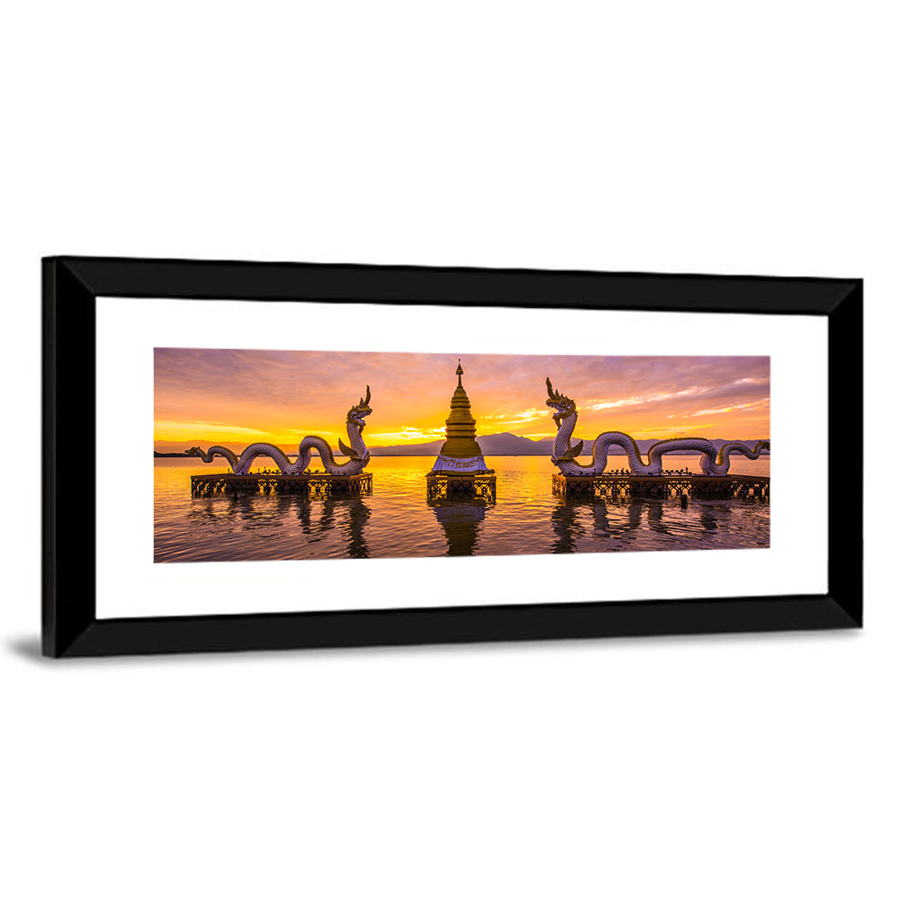 White Naga Statue At Kwan Phayao In Thailand Wall Art