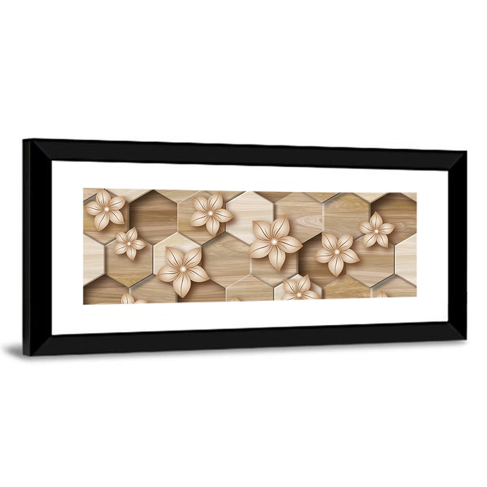Wood Grain Honeycomb Floral Wall Art as a framed print