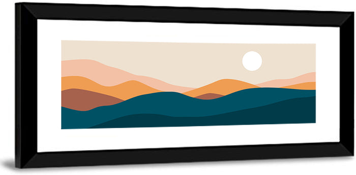 Mid Century Mountain Sunset Wall Art as a framed print