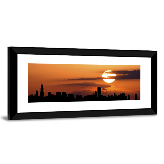 Chicago Skyline at Sunset Wall Art as a framed print