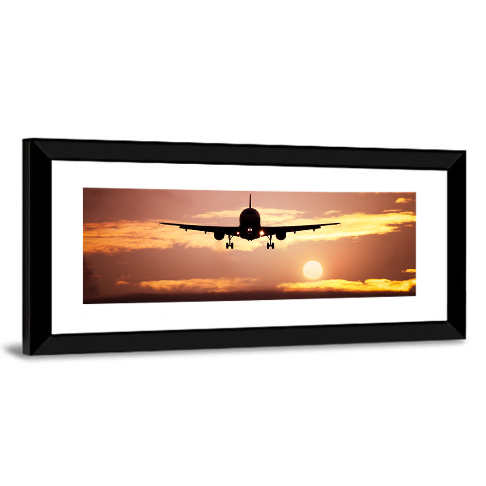 Plane In The Sunset Sky Wall Art