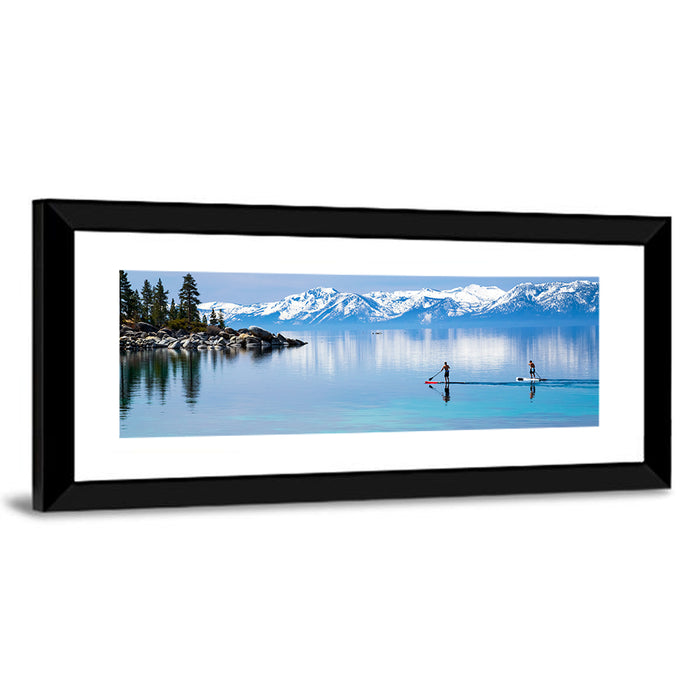 Mountain Lake Paddleboarders Wall Art as a framed print