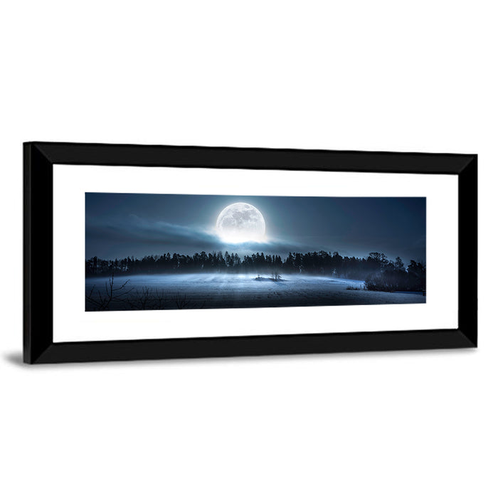 Moon Rising Over Forest Wall Art as a framed print