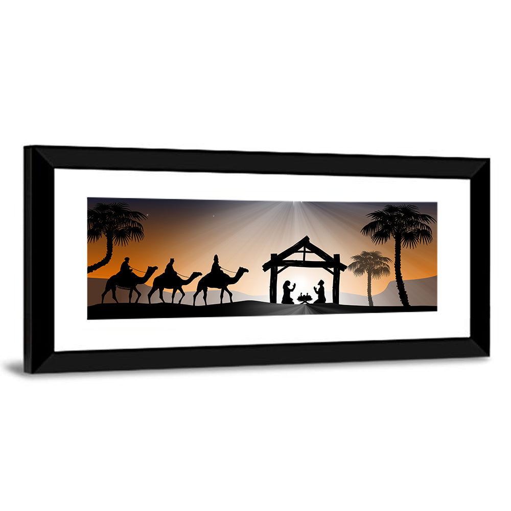 Desert Nativity Silhouette Wall Art, framed print, panoramic
