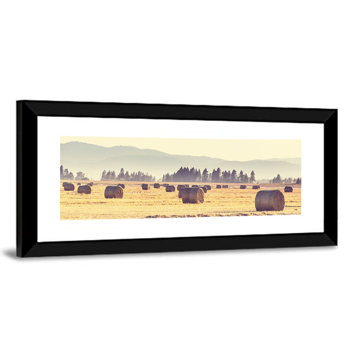 Golden Hay Bales Field Wall Art as a framed print