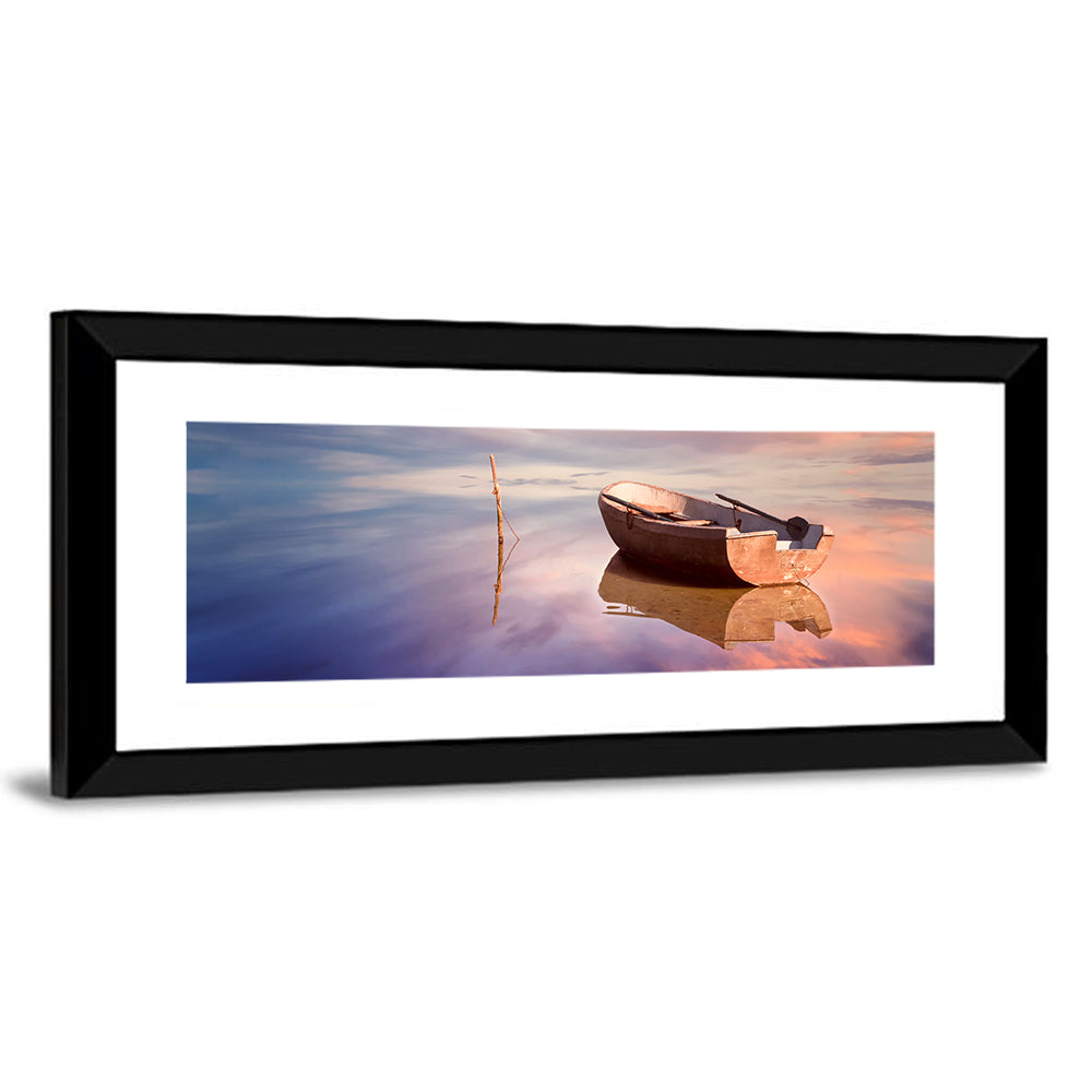 Lonely Boat At Sunset Wall Art