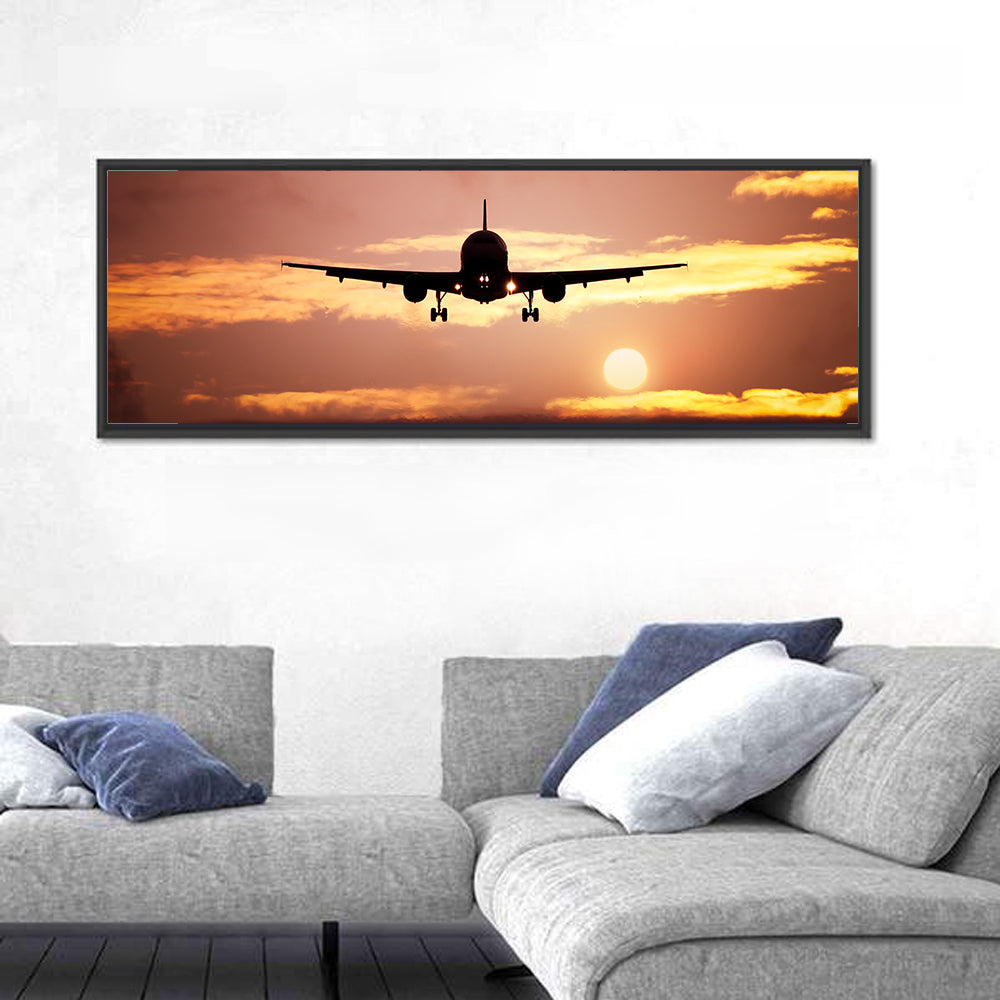 Plane In The Sunset Sky Wall Art