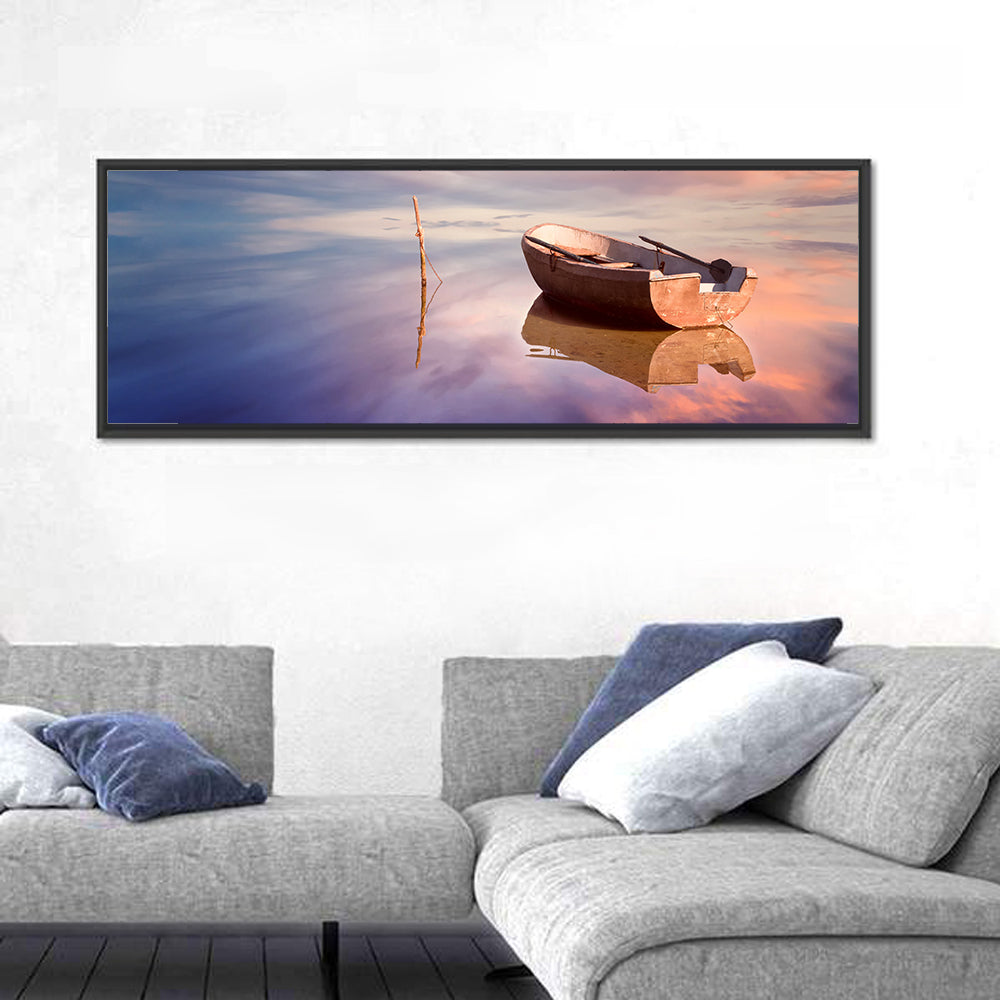 Lonely Boat At Sunset Wall Art
