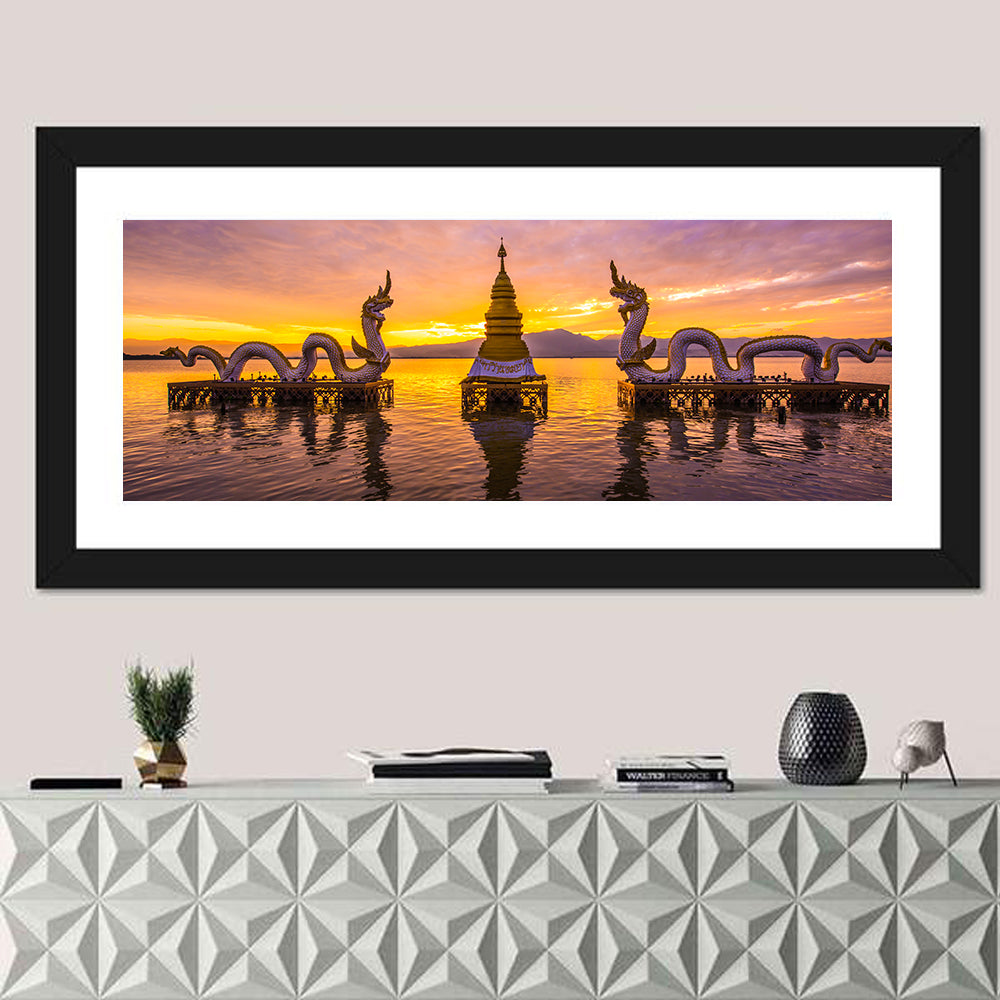 White Naga Statue At Kwan Phayao In Thailand Wall Art
