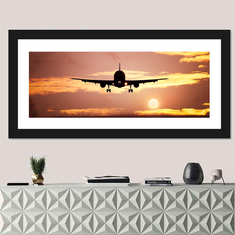 Plane In The Sunset Sky Wall Art