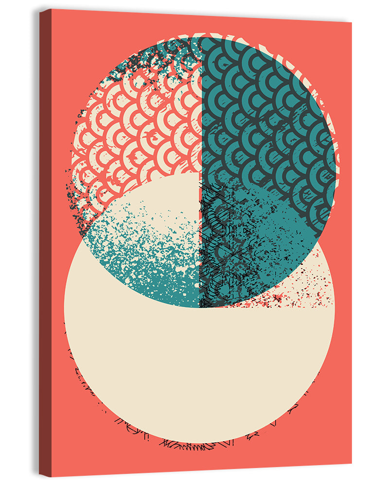 Coral Teal Geometric Circles Wall Art, canvas print, portrait
