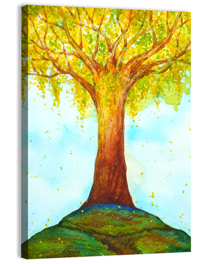 Golden Tree Illustration Wall Art as a canvas print