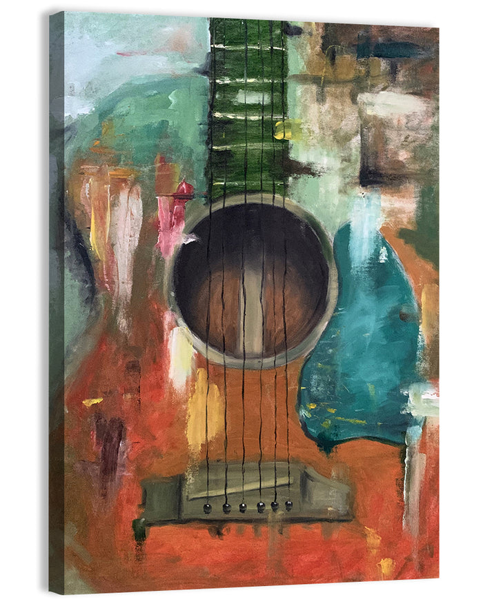Moody Acoustic Guitar Oil Painting Wall Art as a canvas print
