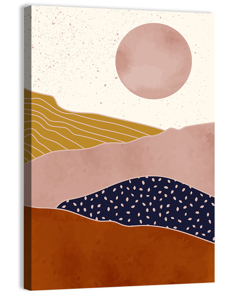 Layered Mountain Landscape with Sun Wall Art, canvas print, portrait