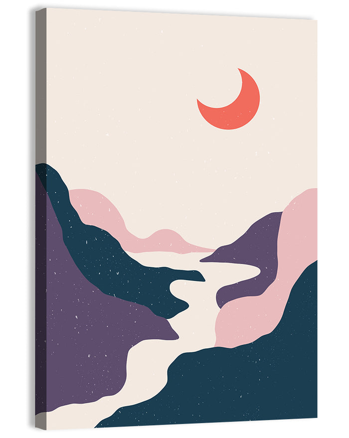 Minimal Moonlit Stream Wall Art as a canvas print
