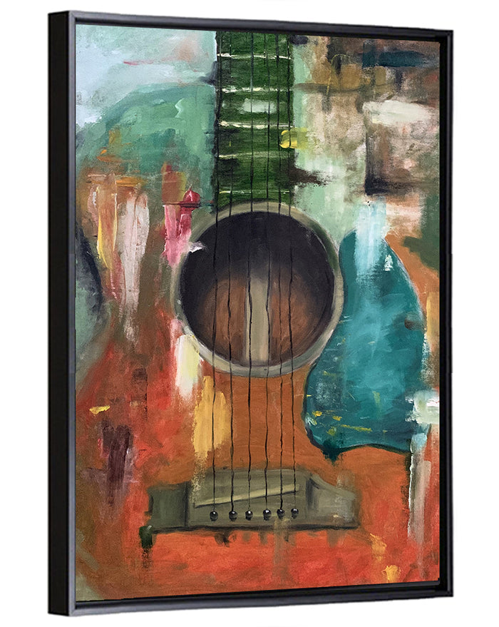 Moody Acoustic Guitar Oil Painting Wall Art as a framed canvas