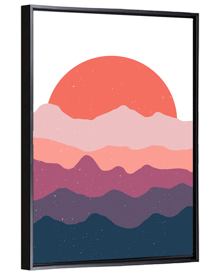 Minimal Mountain Sunset Wall Art as a framed canvas