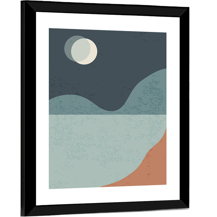 Moonlit Mountain Lake Minimalist Wall Art as a framed print