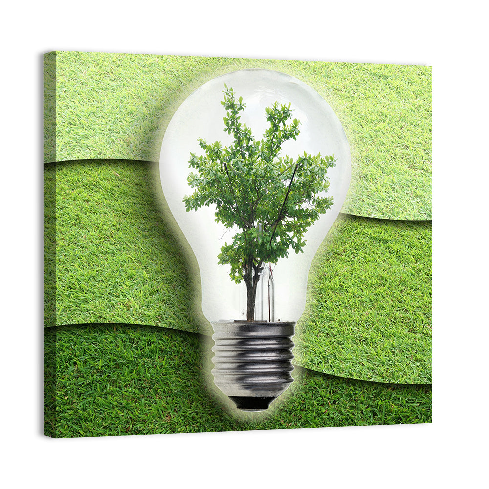 Light Bulb Tree Earth Concept Wall Art, canvas print, square