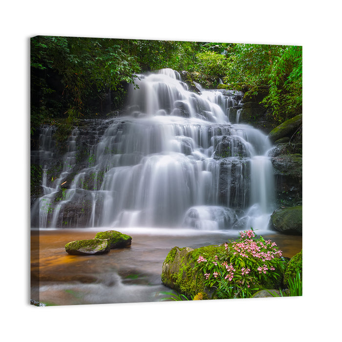 Mun Daeng Waterfall with Mossy Boulders Wall Art as a canvas print