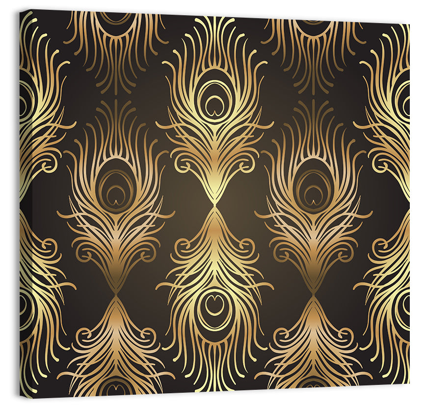 Gold Peacock Feather Pattern Wall Art, canvas print, square