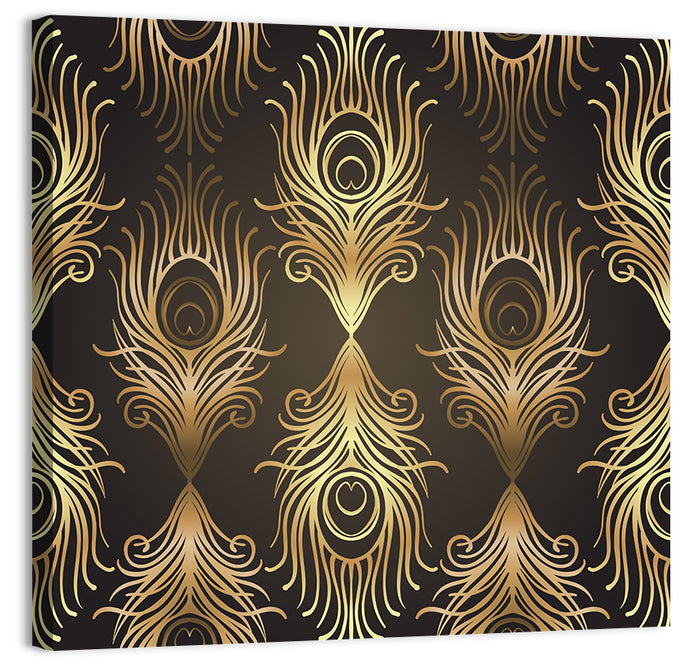 Gold Peacock Feather Pattern Wall Art as a canvas print