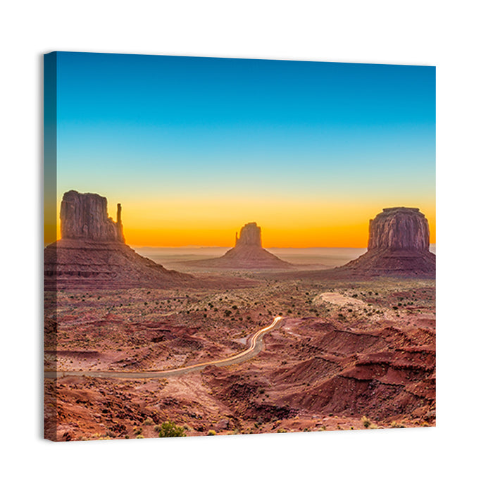 Monument Valley Sunrise with Winding Road Wall Art as a canvas print