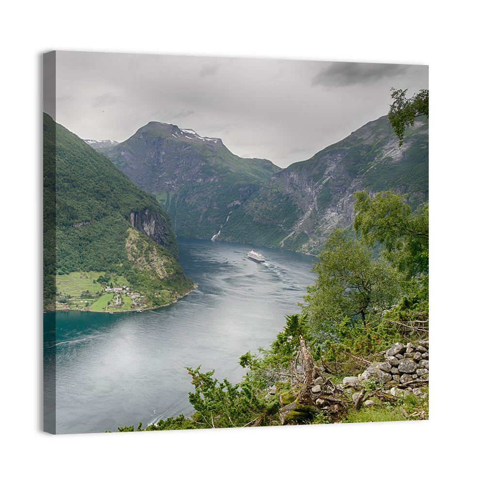 Geirangerfjord with Cruise Ship Wall Art, canvas print, square