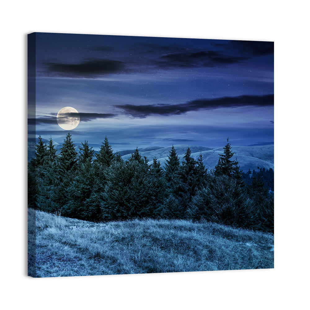 Moonlit Svydovets Ridge Wall Art, canvas print, square