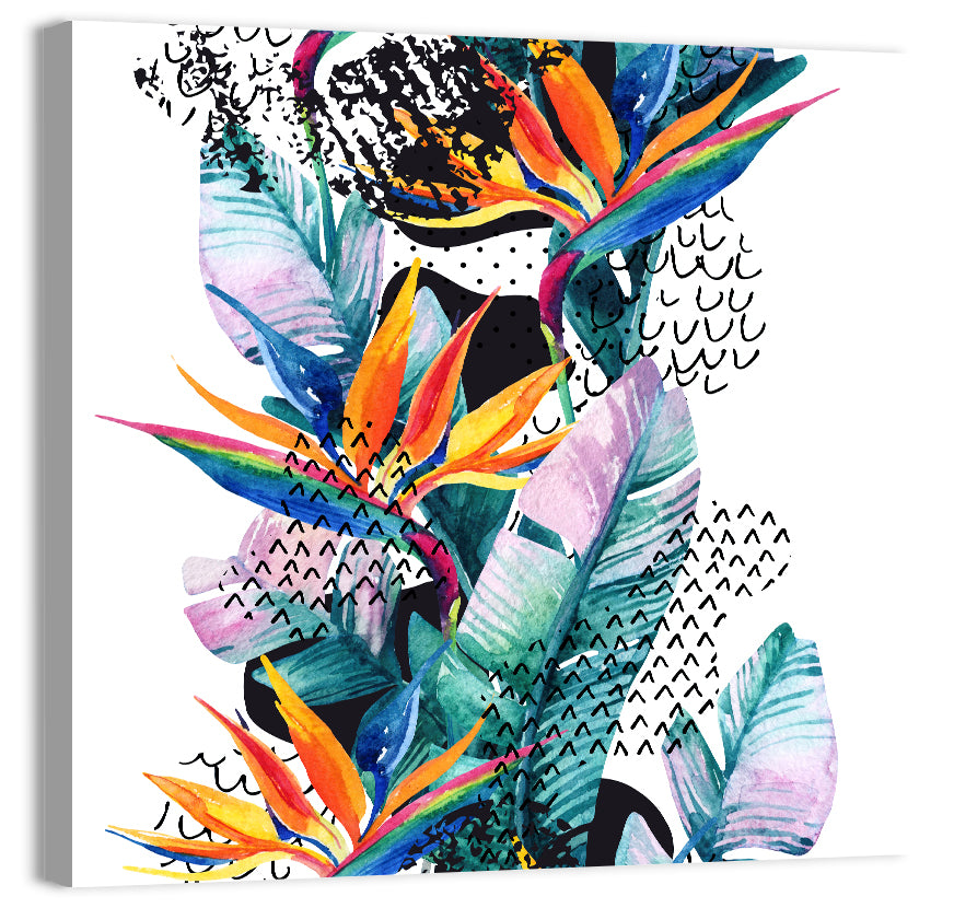Bird of Paradise Floral Texture Wall Art, canvas print, square