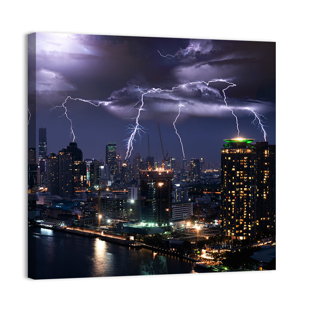 Lightning Storm Over City Wall Art