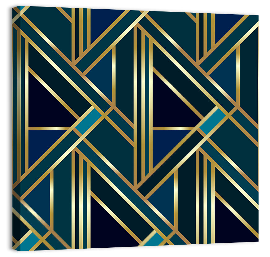 Blue and Gold Geometric Pattern Wall Art, canvas print, square