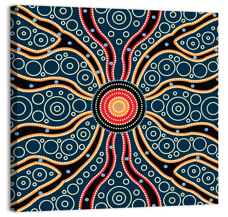 Concentric Dot Sunburst Illustration Wall Art, canvas print, square
