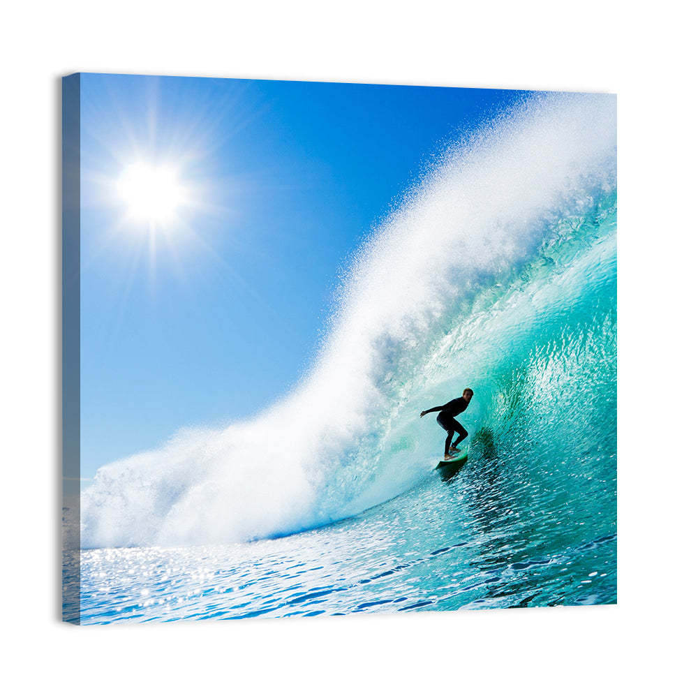 Surfer On Blue Ocean Wave Wall Art