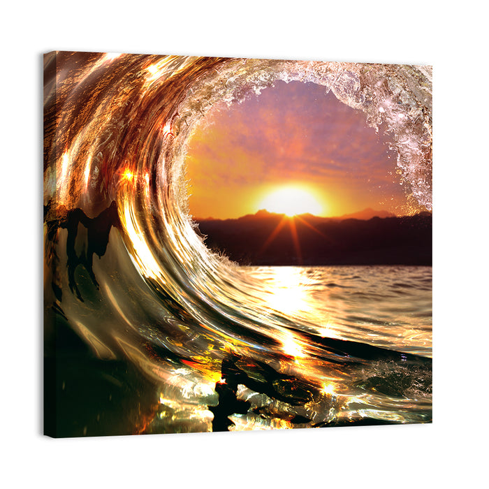 Ocean Wave Sunset Wall Art as a canvas print
