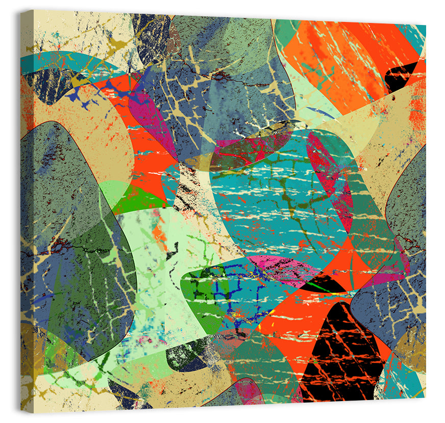 Vibrant Grunge Geometric Collage Wall Art, canvas print, square