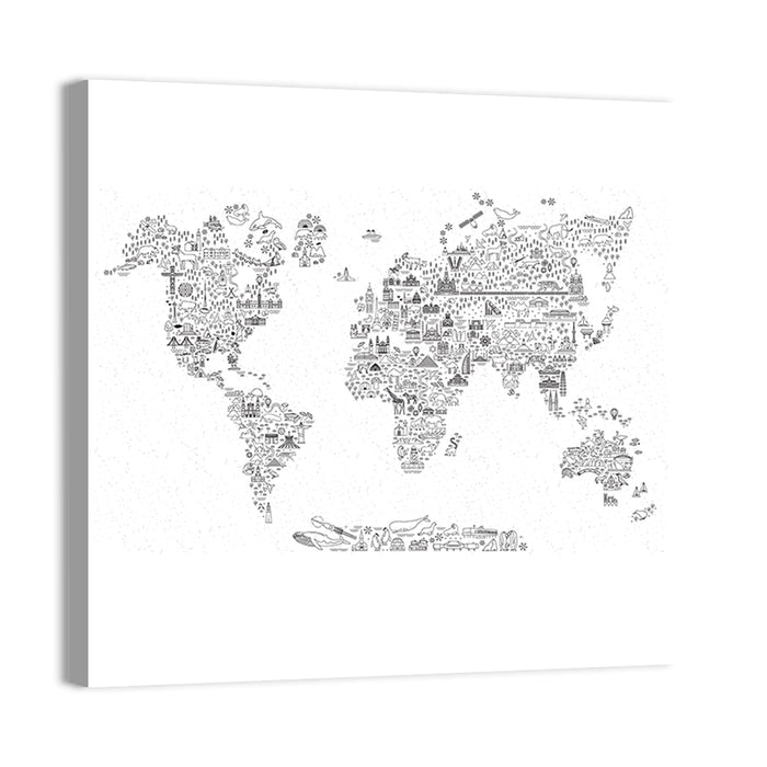 World Map of Travel Icons Wall Art as a canvas print