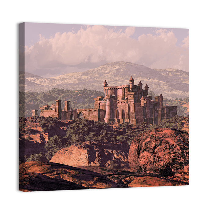 Medieval Fortress on Rocky Plateau Wall Art as a canvas print