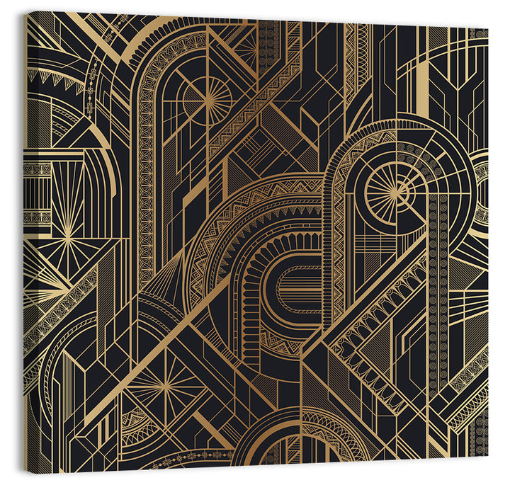 Black and Gold Circle Ornament Pattern Wall Art