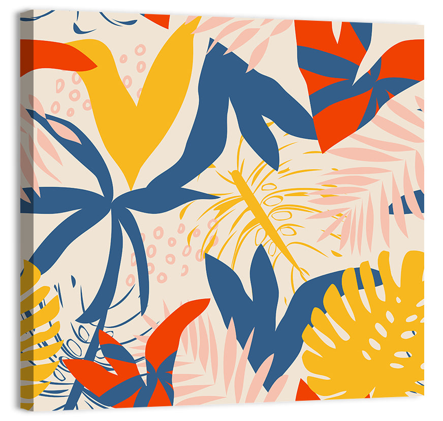 Bright Summer Tropical Pattern Wall Art, canvas print, square
