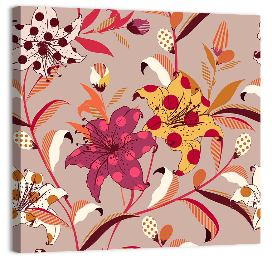 Polka Dot Lily Pattern Wall Art, canvas print, square