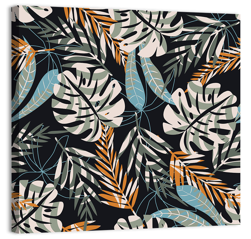 Monstera and Palm Leaves Pattern Wall Art, canvas print, square