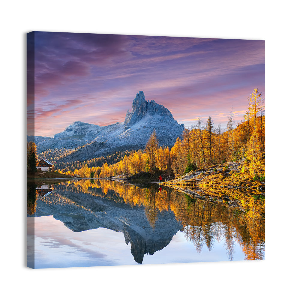 Lago Di Federa, Dolomites Sunset Wall Art, canvas print, square