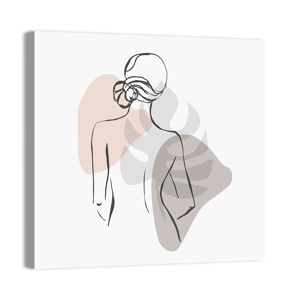 Continuous Line Woman with Monstera Leaf Wall Art, canvas print, square