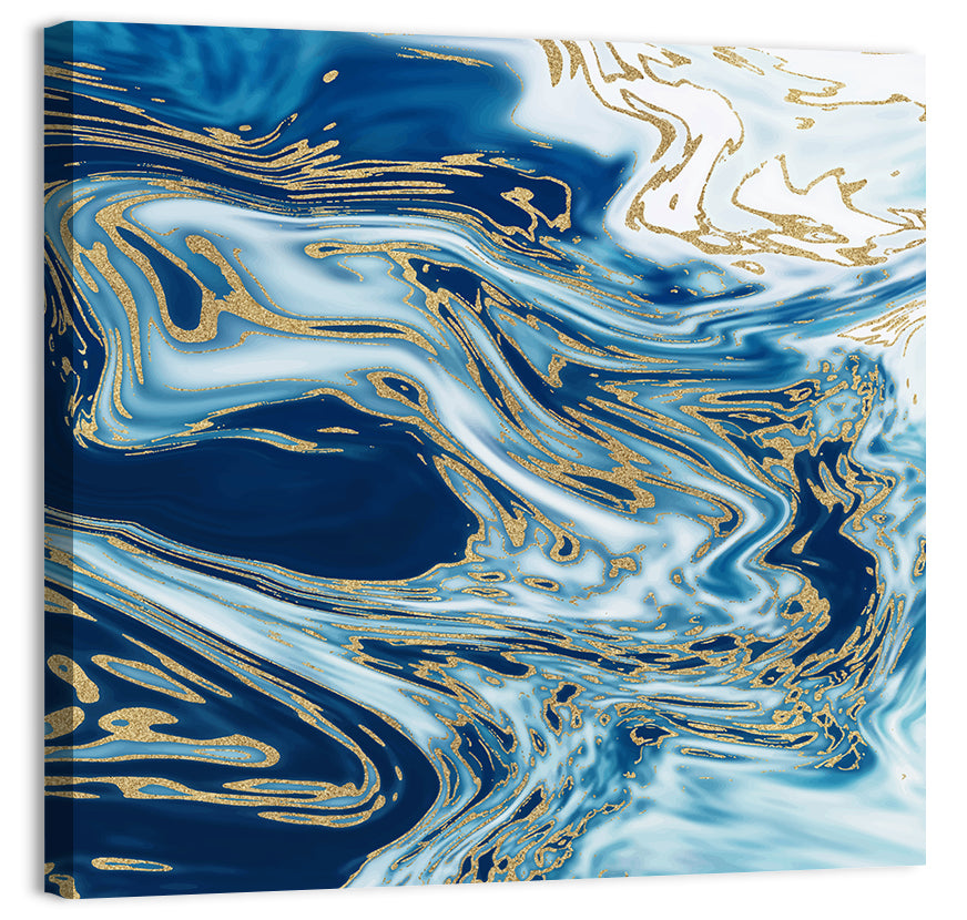 Blue Marble with Gold Veins Wall Art, canvas print, square
