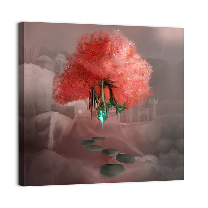 Floating Pink Tree Over Stone Path Wall Art as a canvas print
