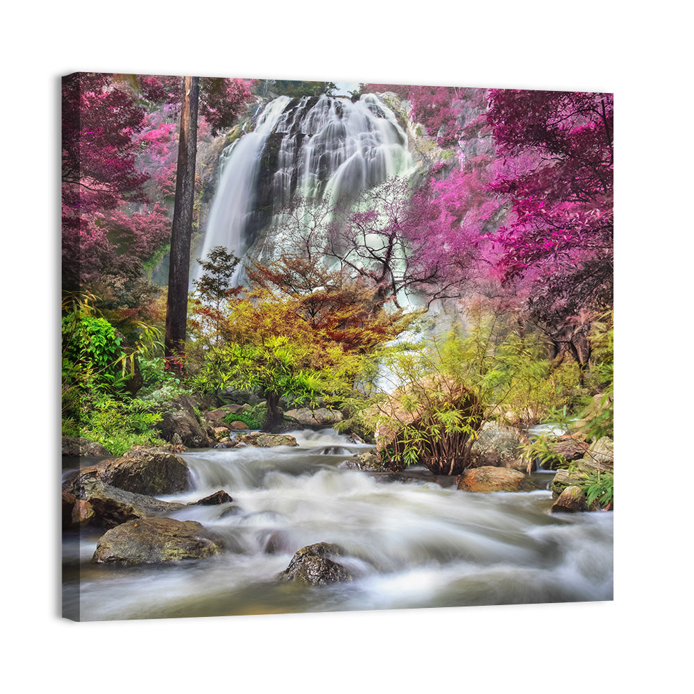 Klonglan Forest Waterfall, Thailand Wall Art, canvas print, square